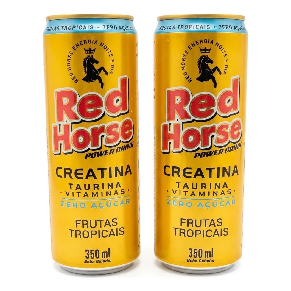Pack 2 Energéticos Red Horse Frutas Tropicais Zero Açucar + Creatina + BCAA + Vitaminas 350ml
