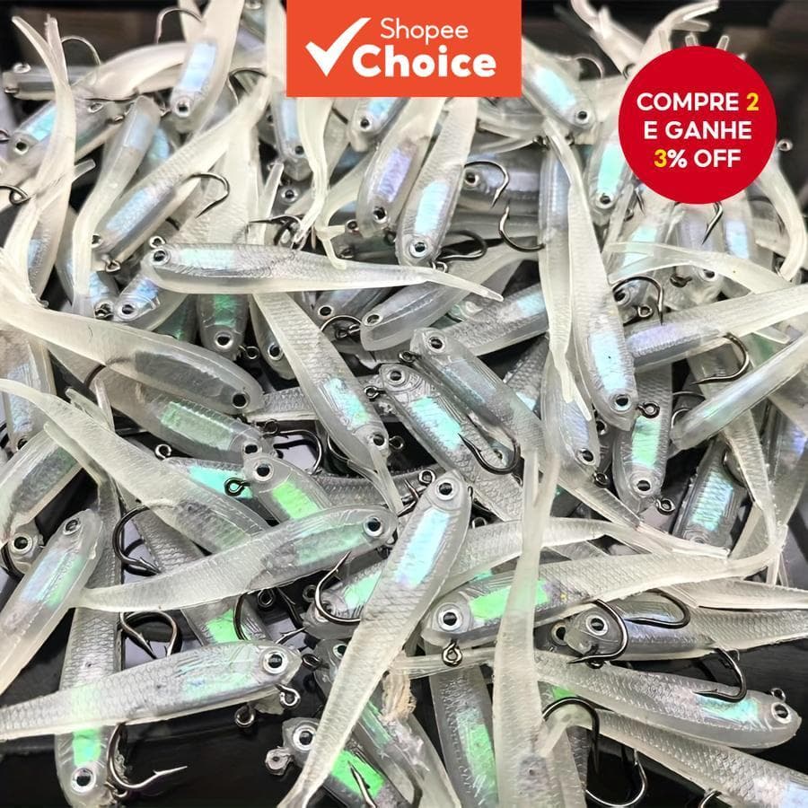 Isca Artificial 20 unidades com cabeça de chumbo, cinza, minnow com anzóis | para robalo e peixe-mandarim | água doce e