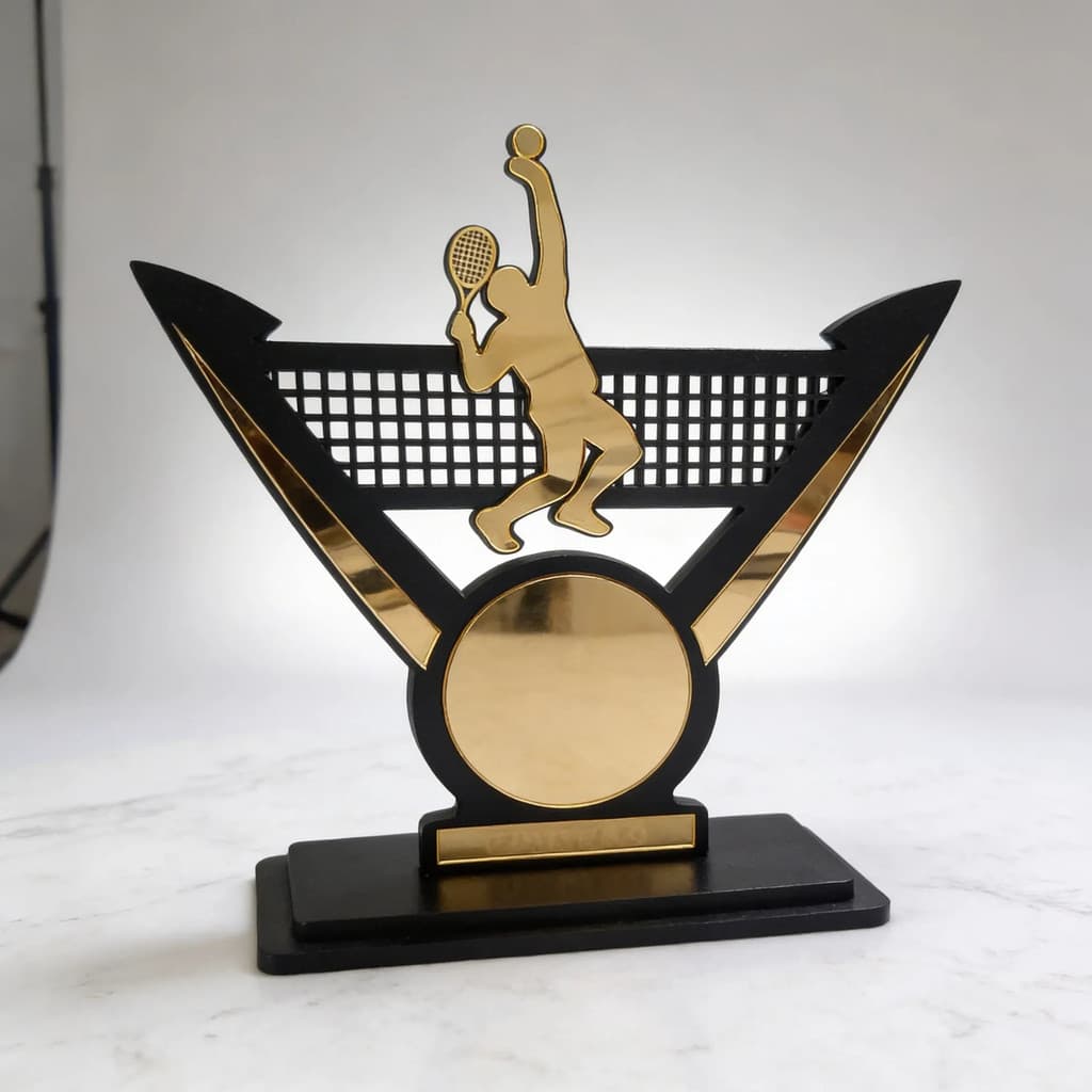 Troféu Beach Tennis Mdf C/ Acrílico Para Premiação - 25cm Dourado