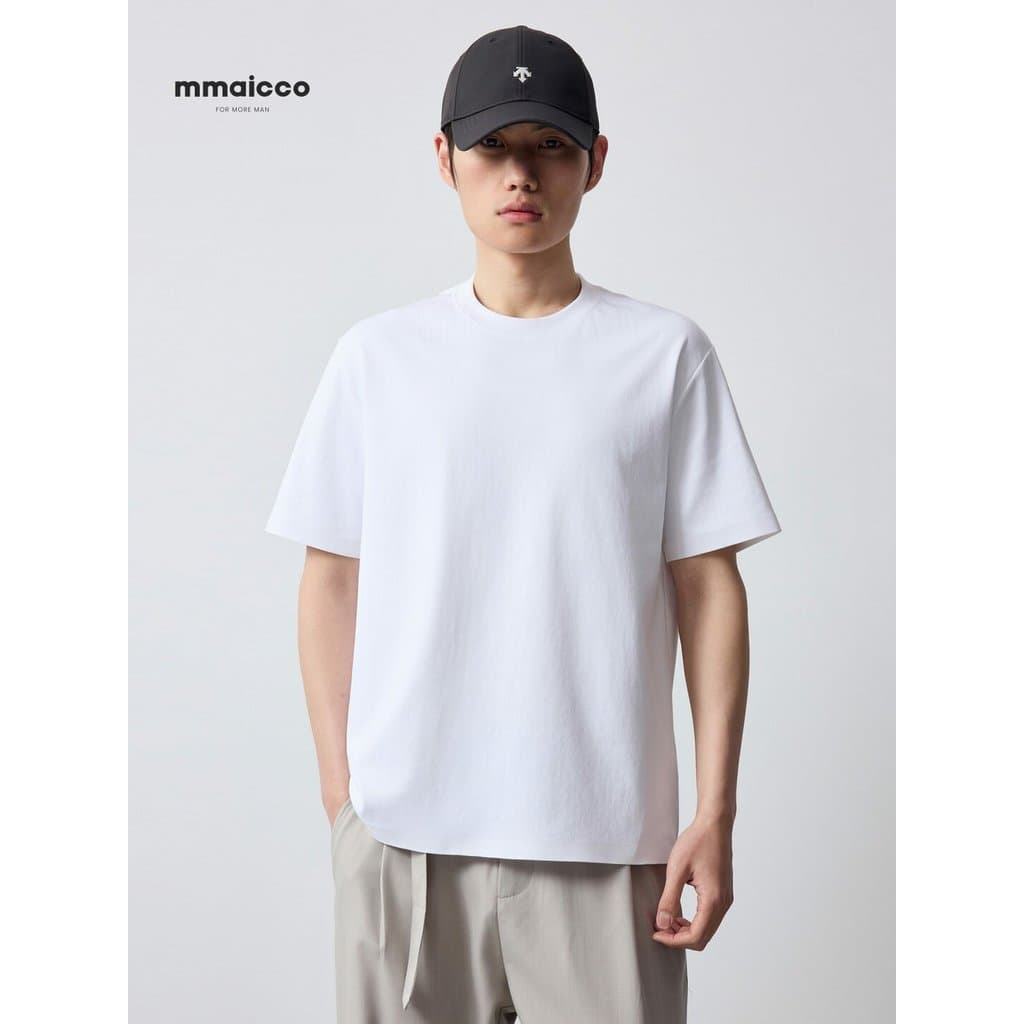 Momaike roupas masculinas Gaozhi Commuter cor sólida manga curta camiseta masculina 2026 verão novo estilo 210g básico B