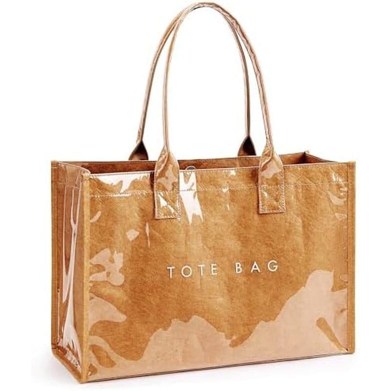 KALIDI Bolsa Tote De PVC Feminina , Bolsas De Trabalho Em Papel Kraft Com Alça Superior
