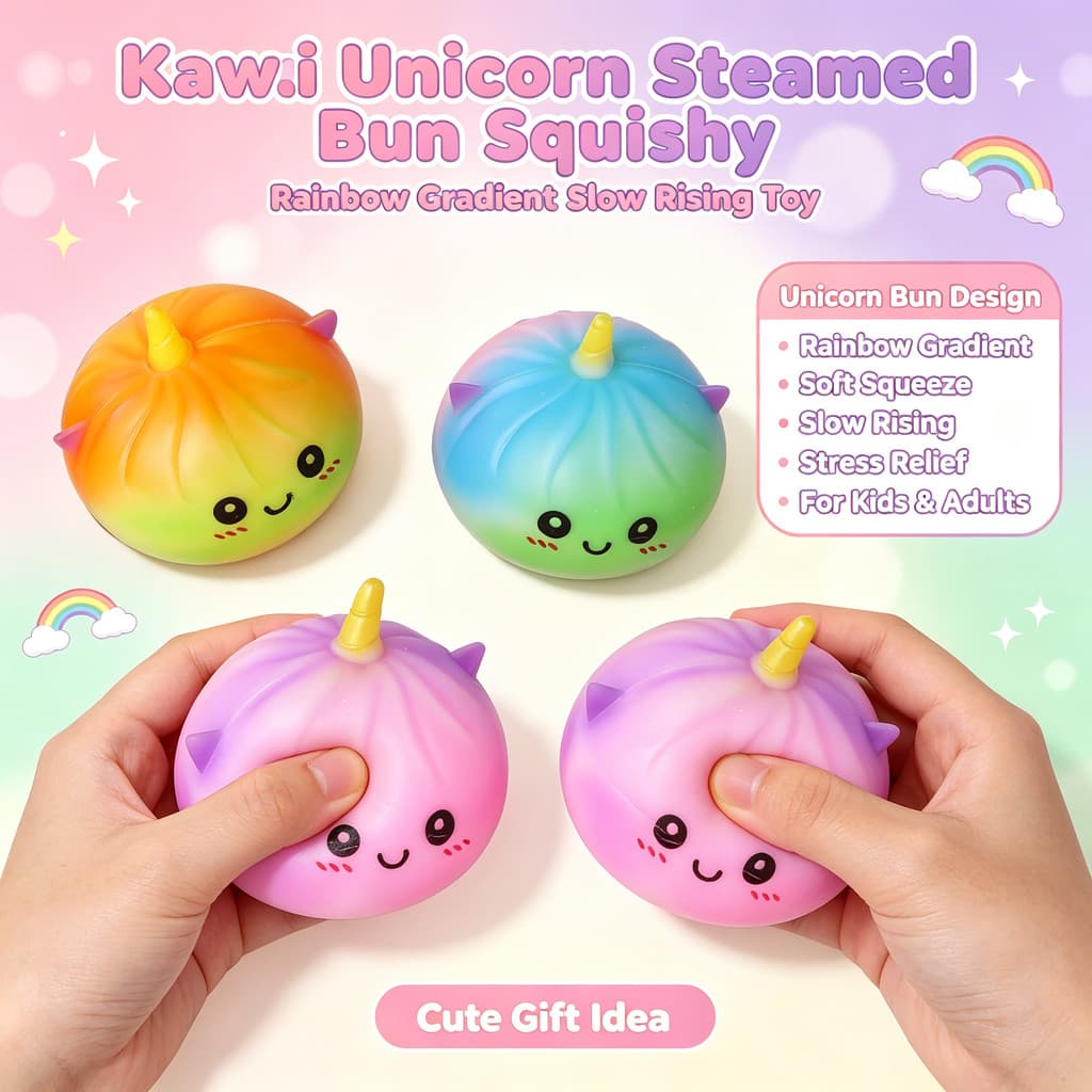 Kawaii Unicórnio Cozido No Vapor Pão Mole Lento Subindo Brinquedo Arco-Íris Gradiente Squeeze Descompressão Ventilação P