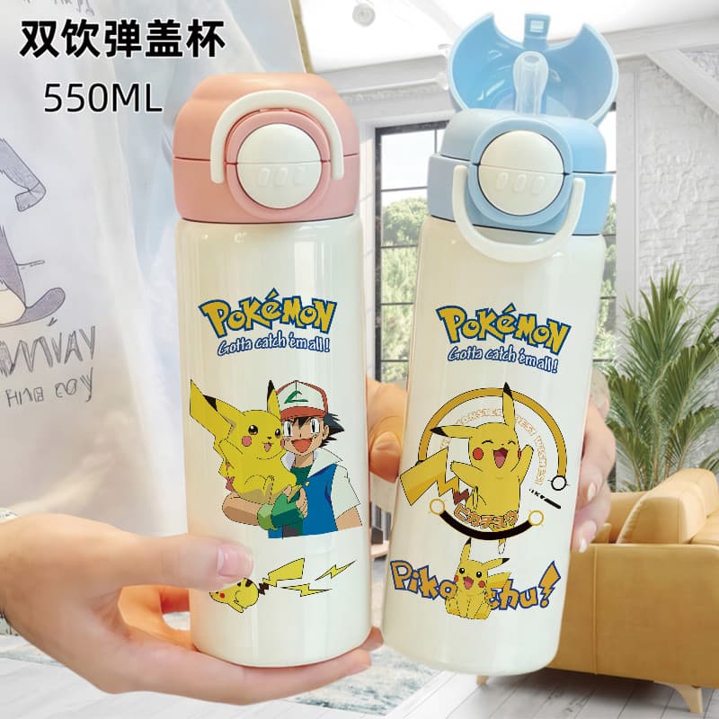 Pikachu Co-Branded mercadoria copo crianças duplo beber copo térmico 316 copo de palha estudante escola copo de água esp
