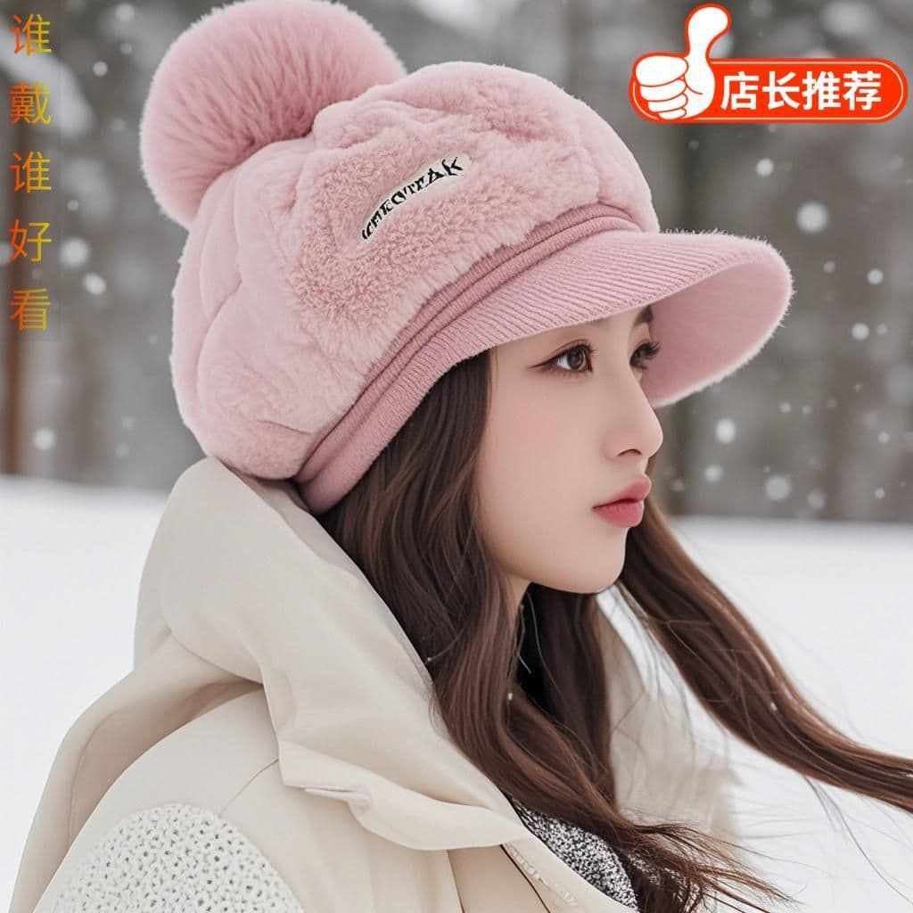 Novo estilo versão coreana chapéu outono inverno moda All-Match pelúcia quente boné de pico bonito bola de pele à prova