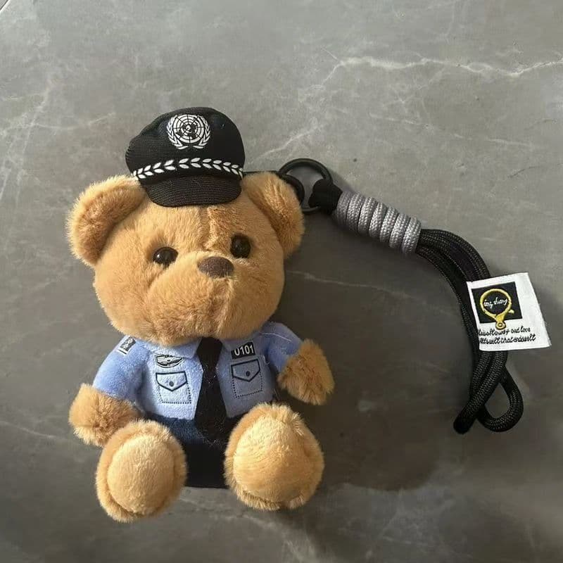 Urso de Pelúcia Policial Fofo e Moderno, Brinquedo Pendente, Boneco de Bombeiro e Policial, Decoração para Bolsa Feminin