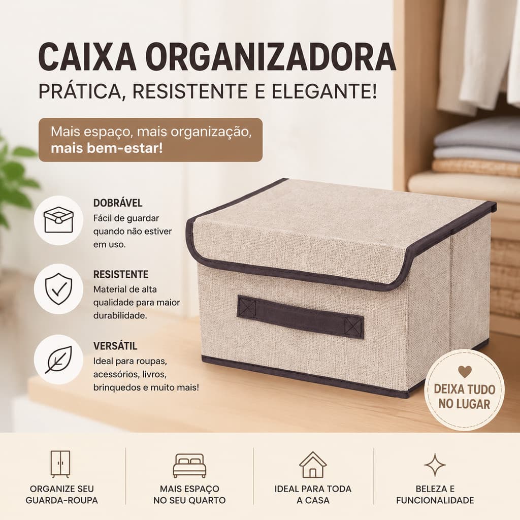 Kit 3 Caixas Multiuso Com Tampa Anti Poeira Economiza Espaço Vertical Sem Deformar Com Peso De Objetos