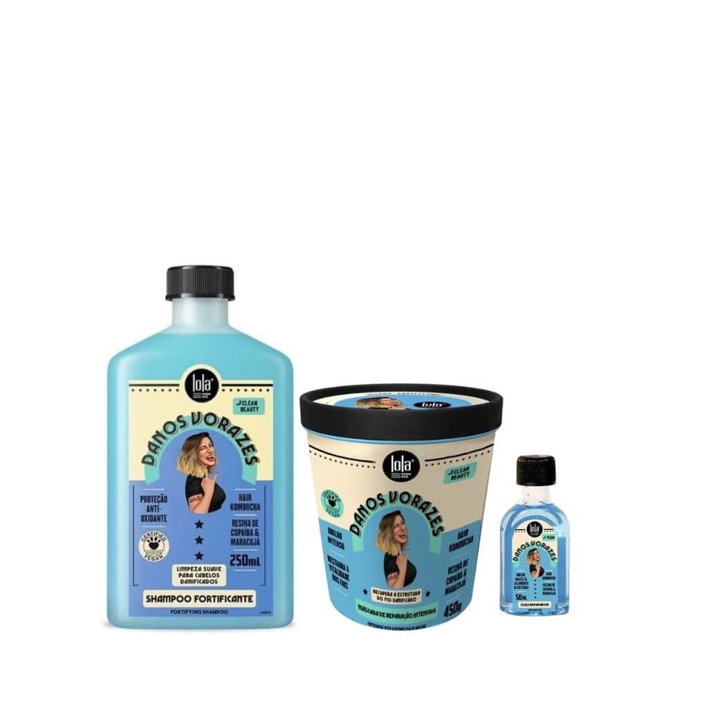 Kit Danos Vorazes Shampoo 250ml, Mascara 450ml e Oleo 50ml - Lola Cosmetics