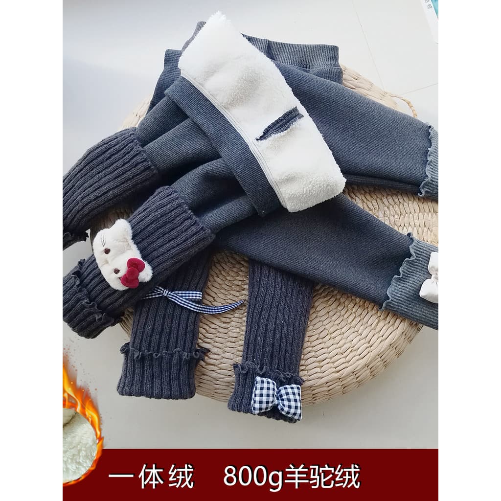 Calças de lã de lã para meninas outono inverno estilo crianças inverno engrossado quente exterior vestindo Leggings bebê