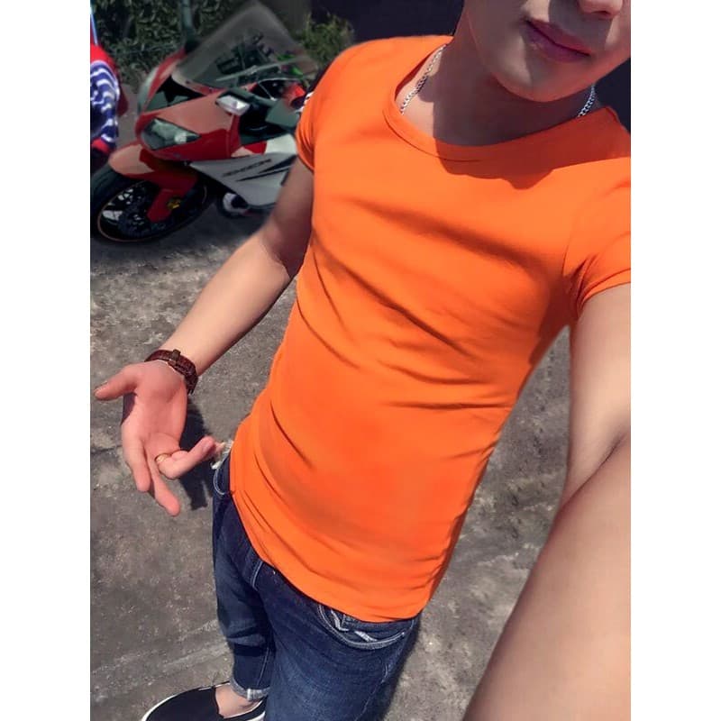 Social juventude cara corpo camiseta masculina de manga curta versão coreana simples fino ajuste puro algodão magro lara