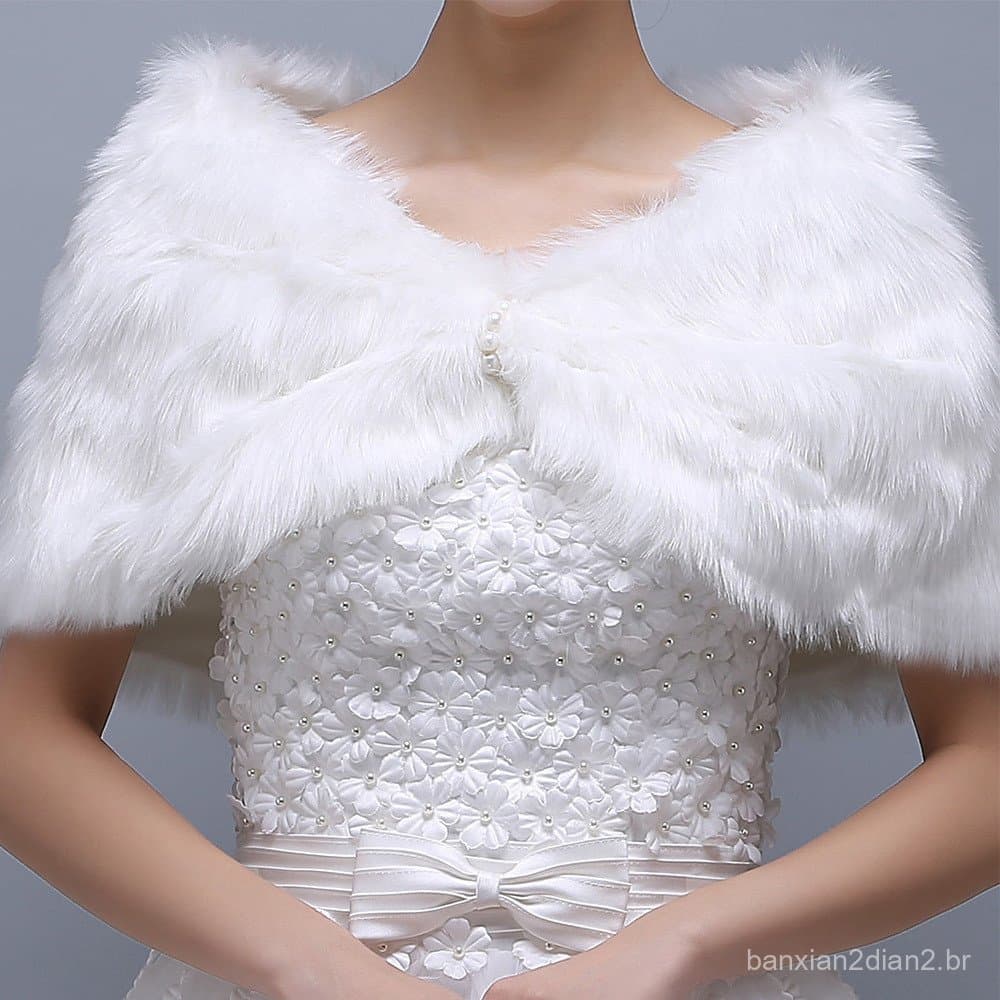Fabricante de cabelo liso transfronteiriço europeu americano xale de noiva plissado pérola branco capa de pelúcia acessó