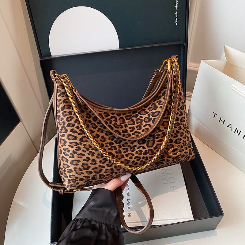Bolsa de axilas com estampa de leopardo feminina 2025 novo estilo elegante All-Match bolsa mensageiro de um ombro bolsa