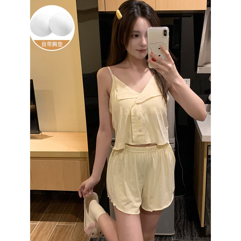 Camisola pijamas feminino verão colete de algodão com almofadas no peito 2025 novo estilo verão Plus Size feminino Homew