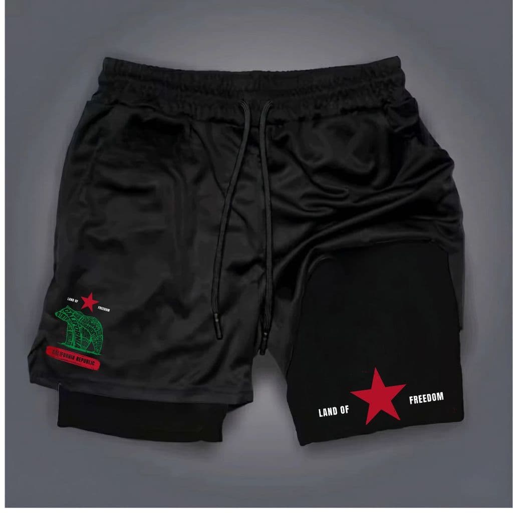 Shorts Bermuda 2 em 1 Estampa California Para Academia treino e corrida hard muay thai jiu jitsu short dry compressão