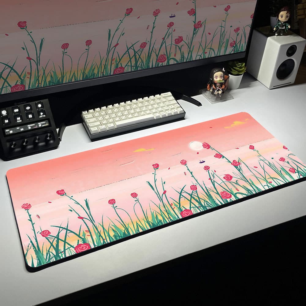 Mouse Pad 80x30cm Diversos Modelos com Tulipas, Sakura, Lavanda e Capim ao Crepúsculo Proteção de PC Notebook