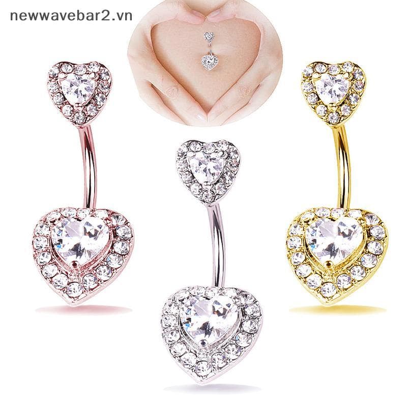 Anéis De Umbigo Com Coração De Cristal , Barra Piercing , Joia Corporal .