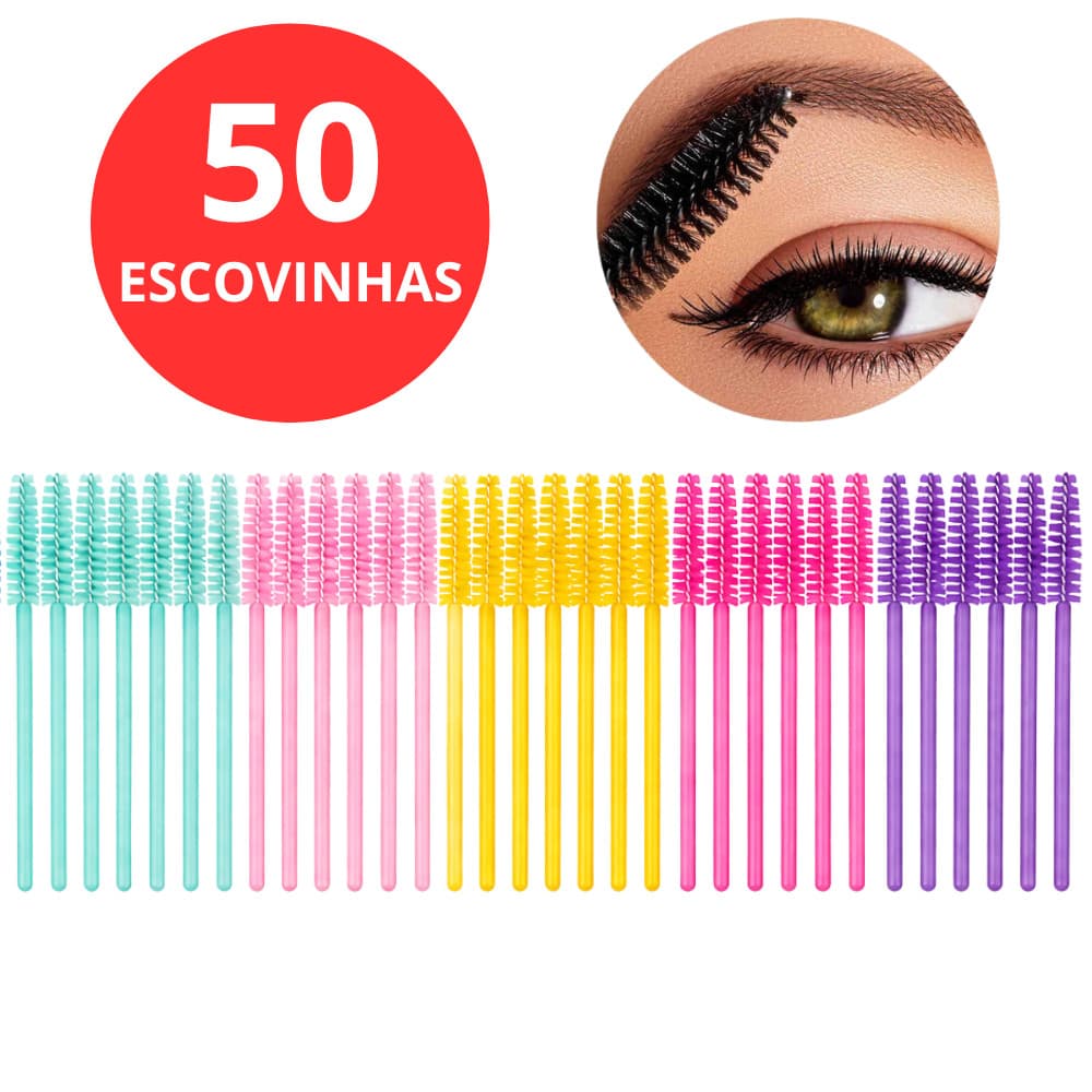 Kit 50 Escovinhas para Cílios e Sobrancelhas Descartáveis Aplicador para Alongamento Maquiagem Profissional