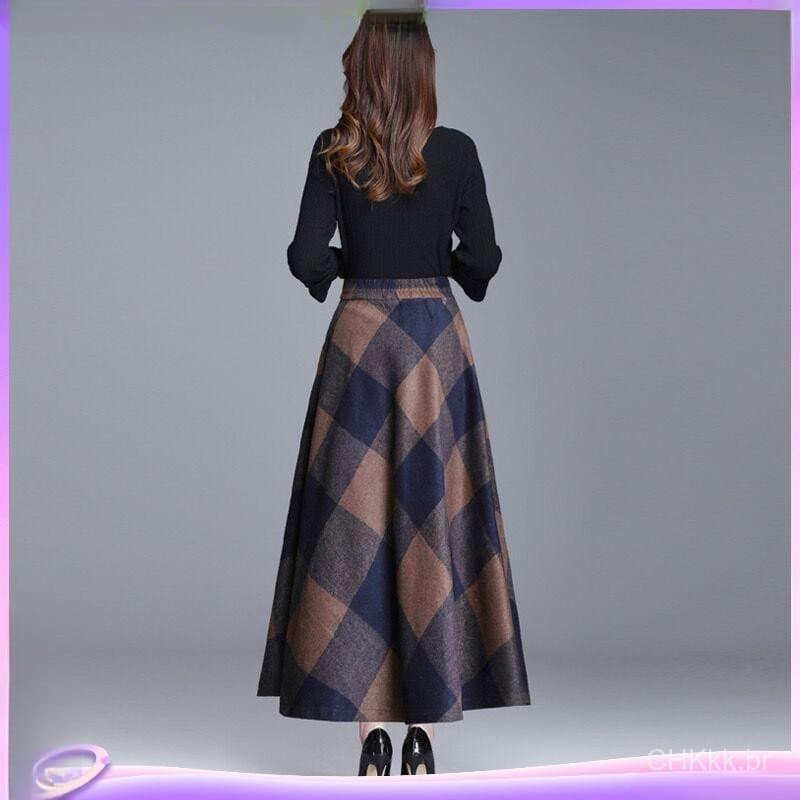 Saia Feminina Retro Vintage Noite Inverno Cintura Alta Elástica Solta
