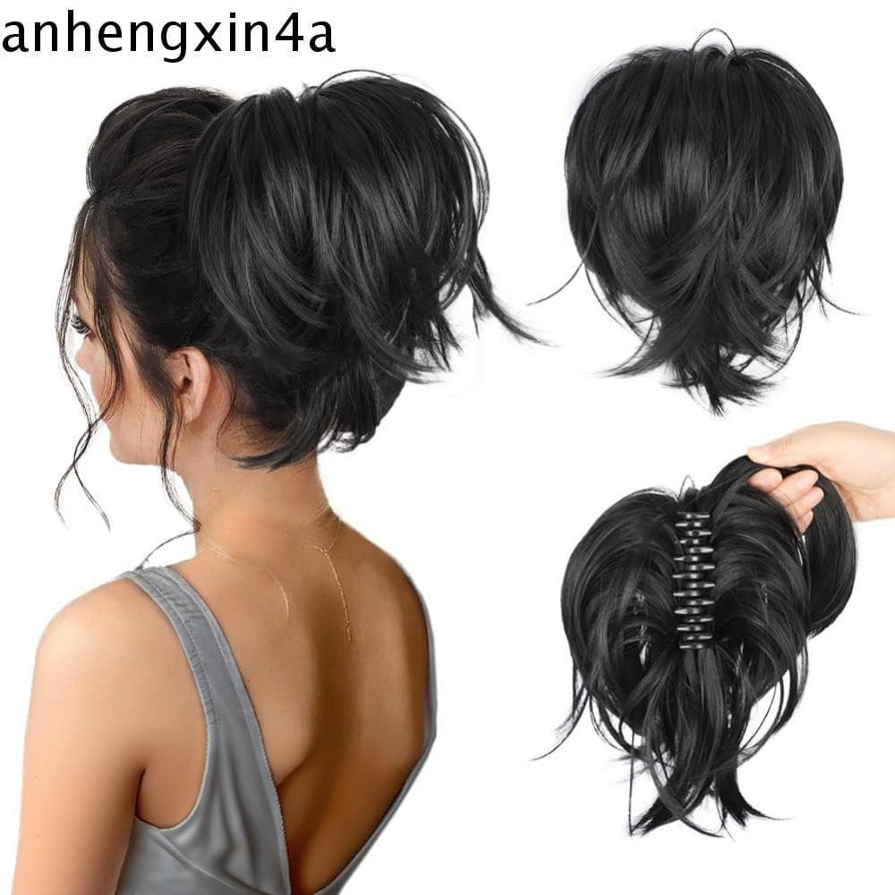 ANHENGXIN Rabo De Cavalo Reto Bagunçado , Clipe De Garra Sintética Updo Em Pães De Cabelo , Elástico Curto , Peças Falso