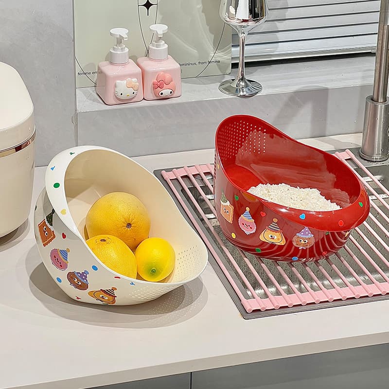 Estilo creme bonito cozinha multifuncional cesta de drenagem casa sala estar frutas dreno arroz cesta vegetal lavagem ar