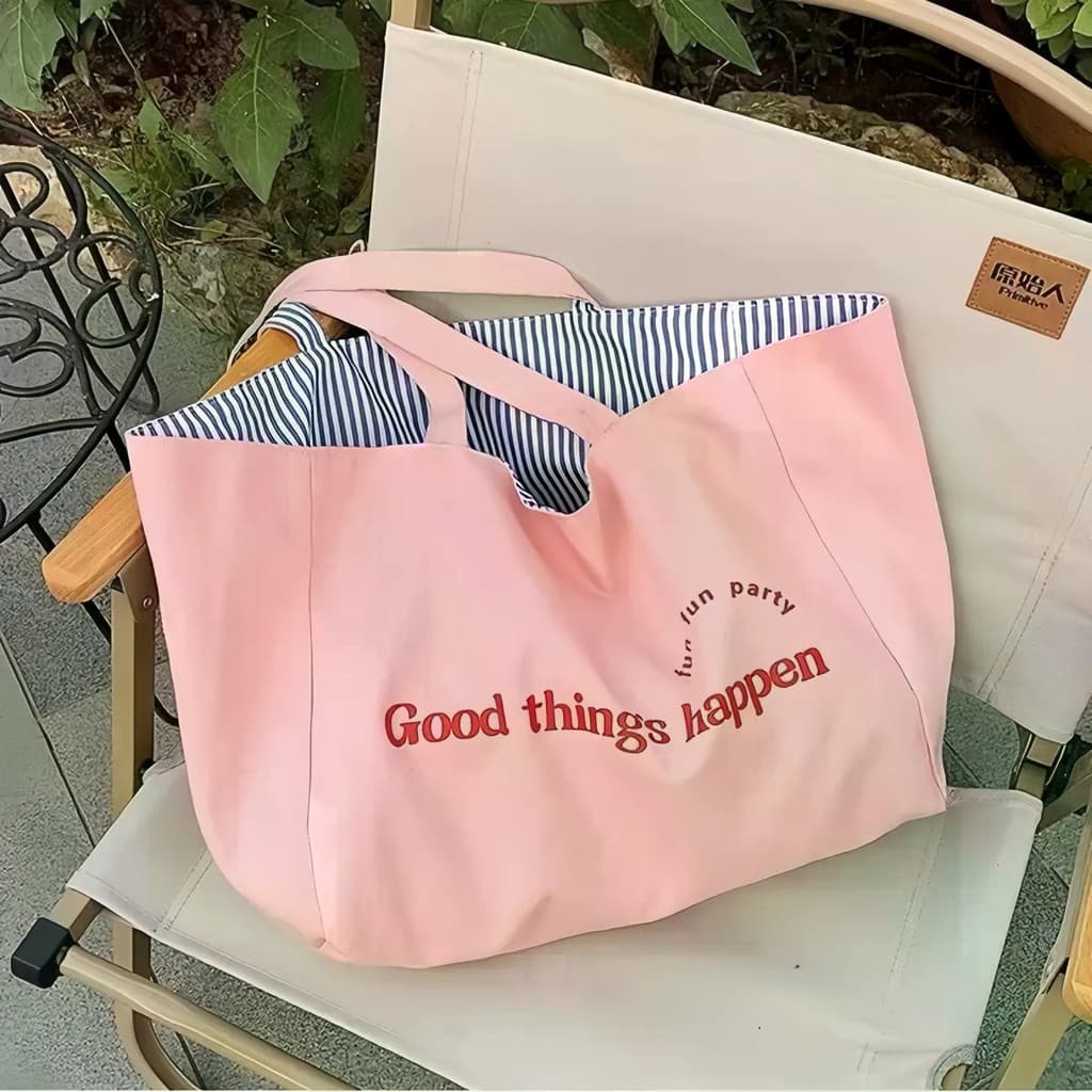 Bolsa Tote de Lona de Grande Capacidade para Estudantes Universitários, Bolsa Casual Reversível para Trabalho e Escola W