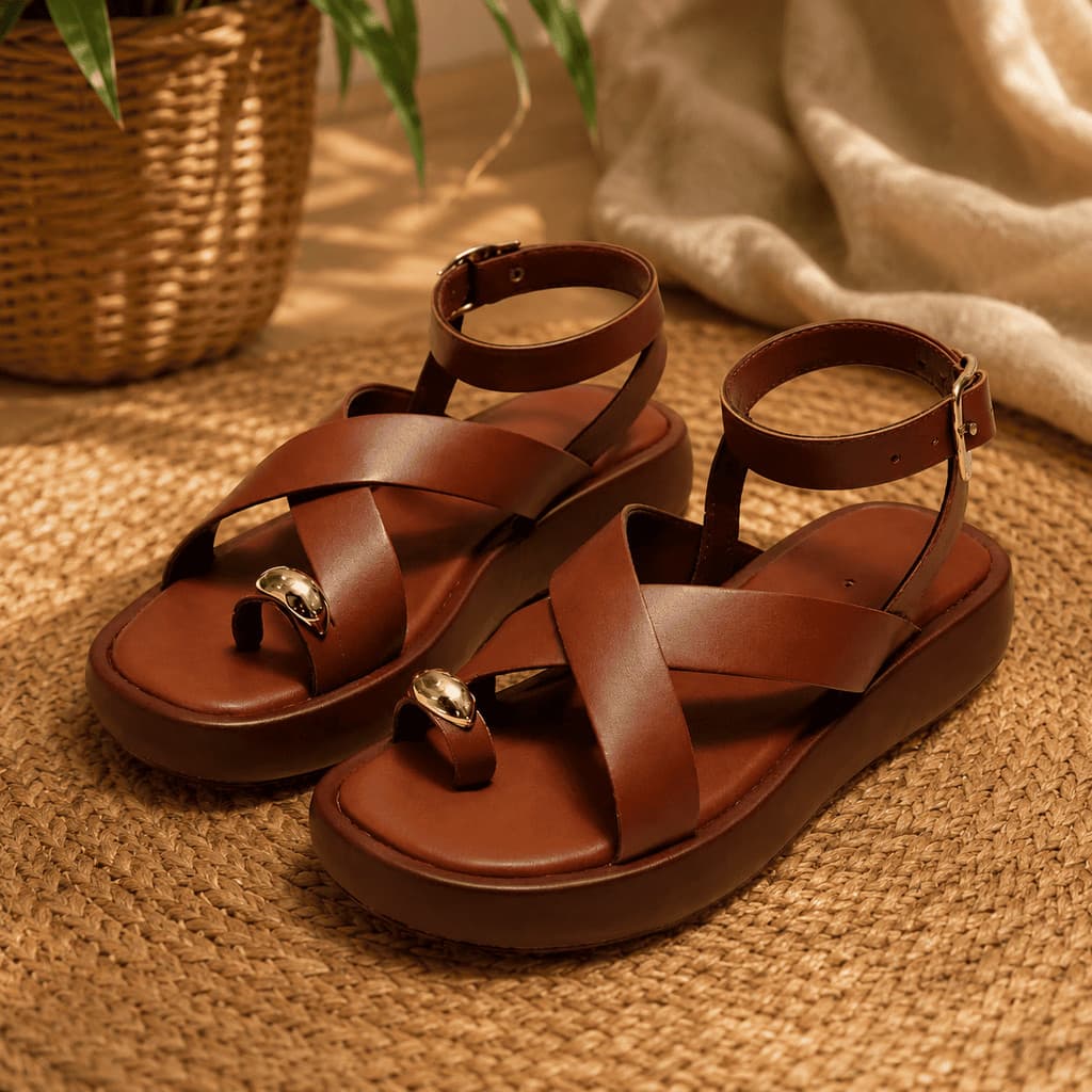 Sandalia Papete Feminina Flat Form Rasteira Cruzada Detalhe no Dedo Verão Estilosa