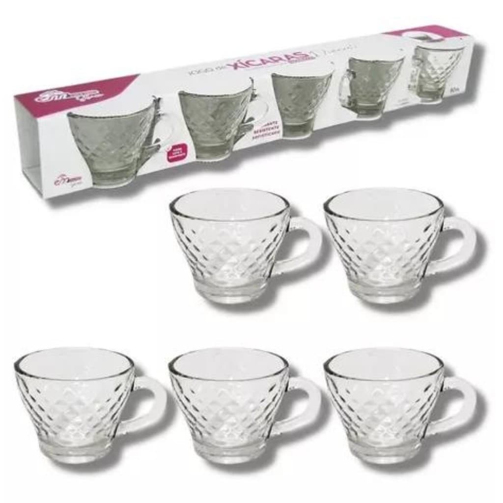Jogo De Xícaras Café De Vidro 90ml Diamante 5 ou 6 Peças