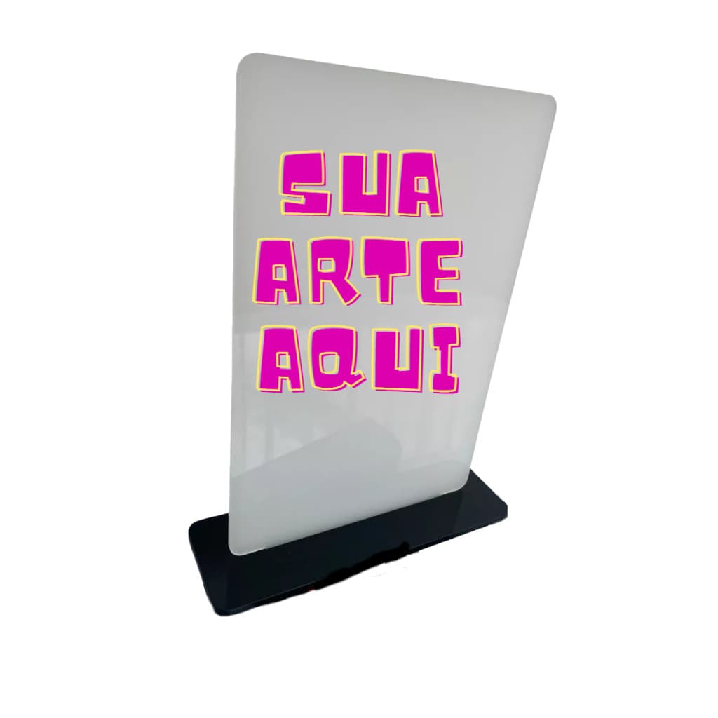 Placa Display Acrilico Branco Personalizado 10x15cm 20x14cm com base