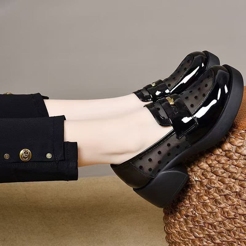 Tênis de salto brilhante, salto médio, importados, sapatos femininos respiráveis, mocassins de verão, sapatos femininos
