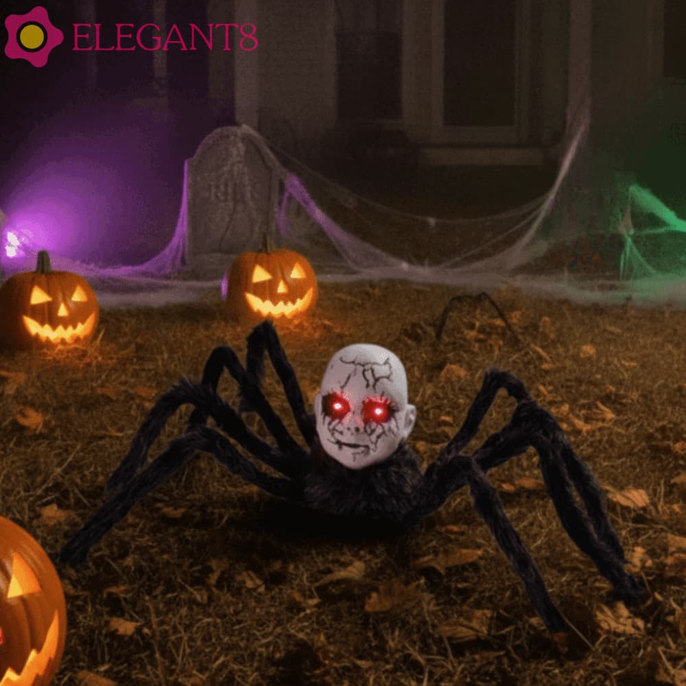 AELEGANT Aranha De Caminhada Elétrica De Halloween , Decorações De Quintal Ativadas Por Som De Olho Brilhante , Perna De