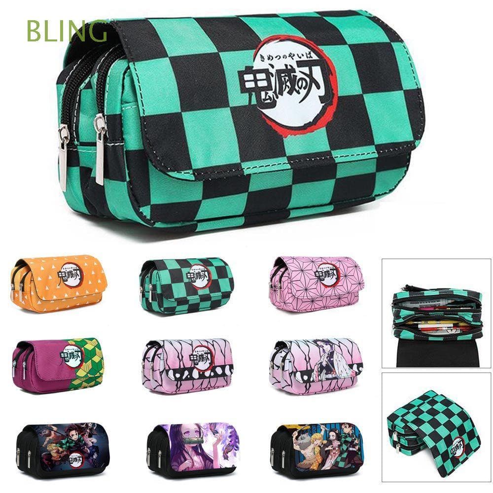 BLING Demon Slayer Kimetsu No Yaiba Suporte De Papelaria Fofo De Volta Às Aulas Caixa De Caneta Com Zíper De Lona