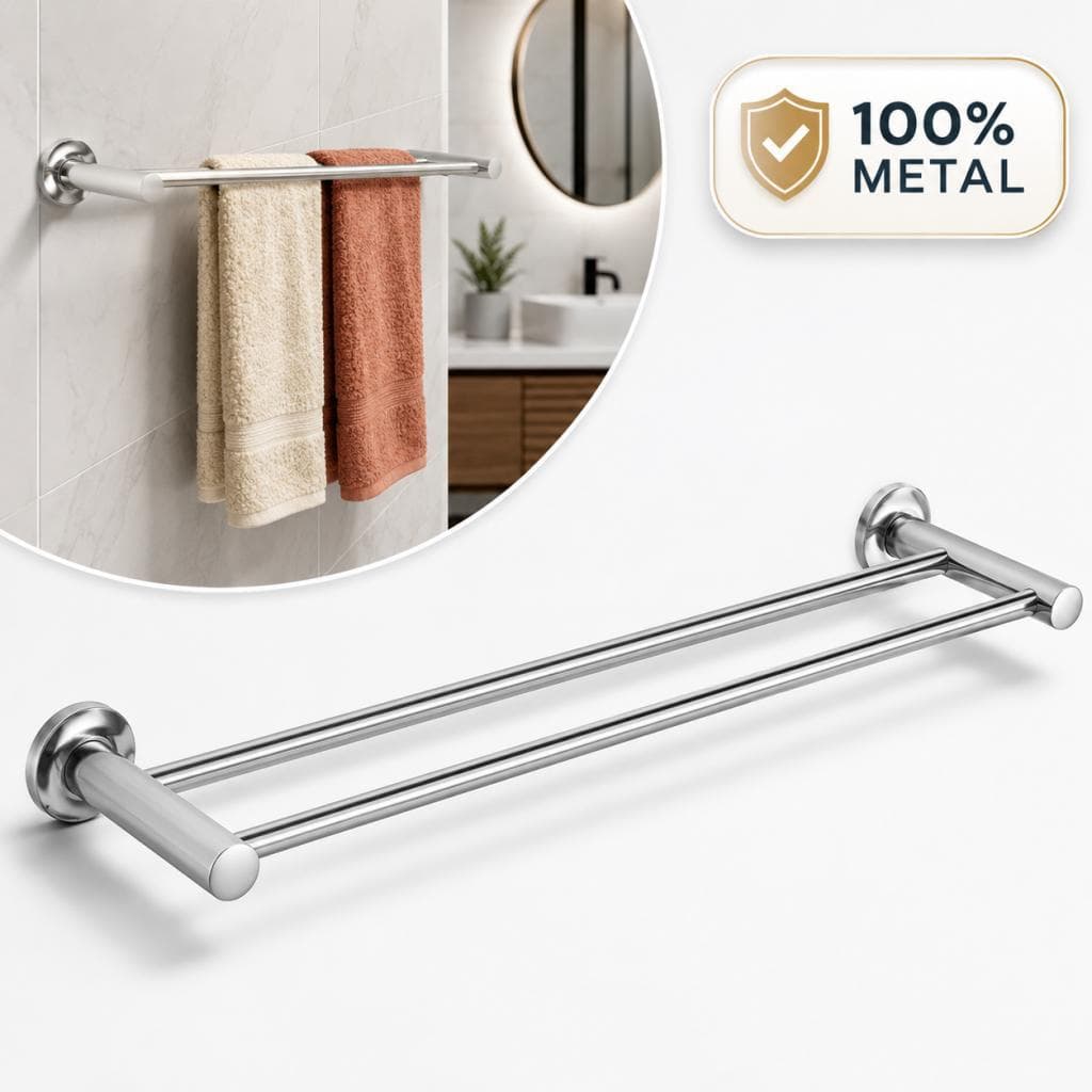 Porta Toalha Duplo Banheiro Metal Cromado Canopla Inox Resistente Corrosao Parafuso Incluso