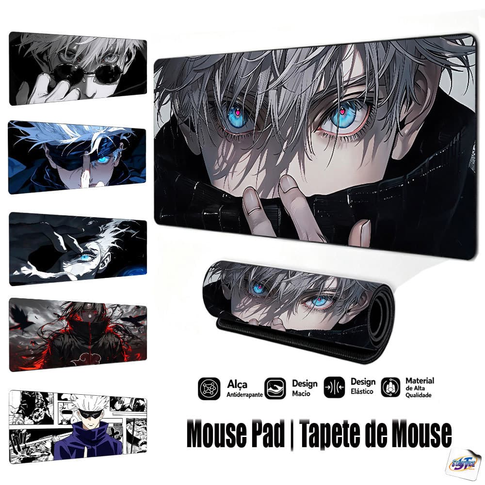 Mouse Pad Gamer Tapete de Mouse 80x30cm Satoru Gojo, Base de Borracha Antiderrapante Borda Costurada FPS Escritório