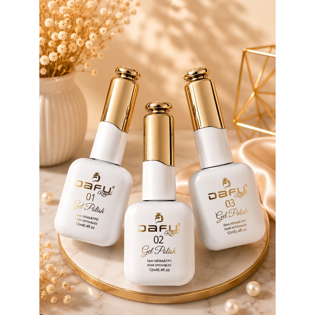 Kit 3 Esmaltes em Gel Dafu Glow Francesinha 12ml | 1 Renda + 2 Brancos | Cabine UV/LED Alta duração
