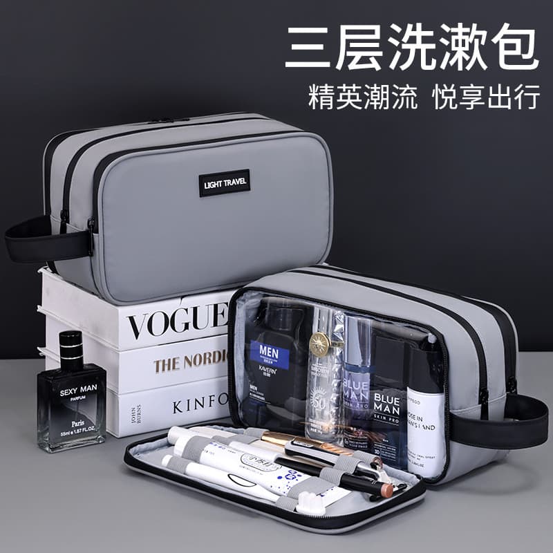 Bolsa de higiene masculina de grande capacidade de três camadas Bolsa portátil de armazenamento de cosméticos de alta qu