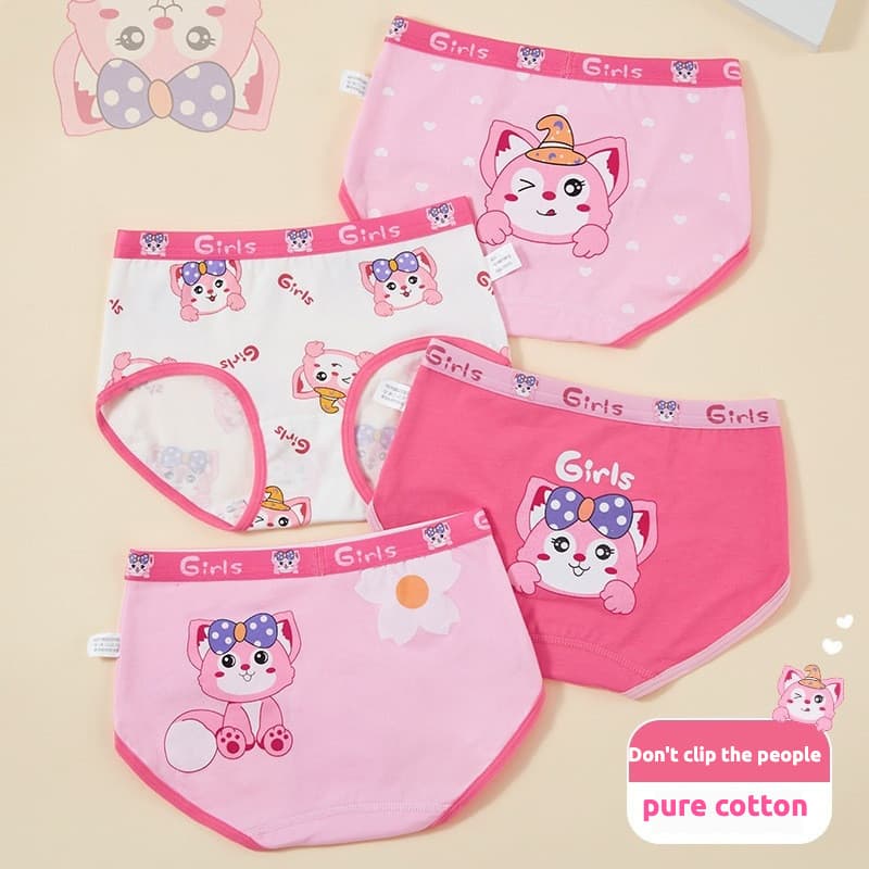 [4 PCS] Novo estilo de roupa íntima de desenho animado para meninas/cuecas respiráveis de algodão puro para meninas