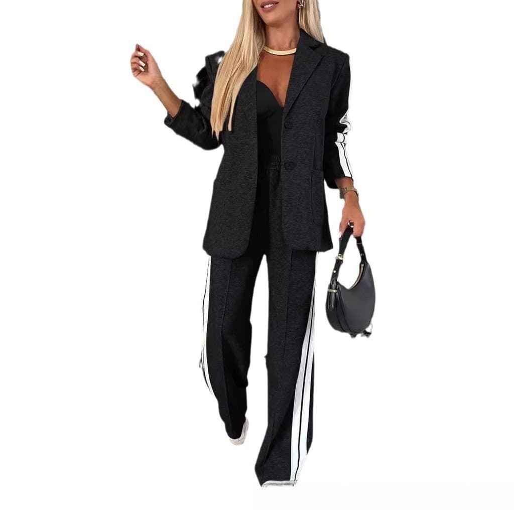 Conjuntos de manga comprida lapela casual blazer calças retas das mulheres
