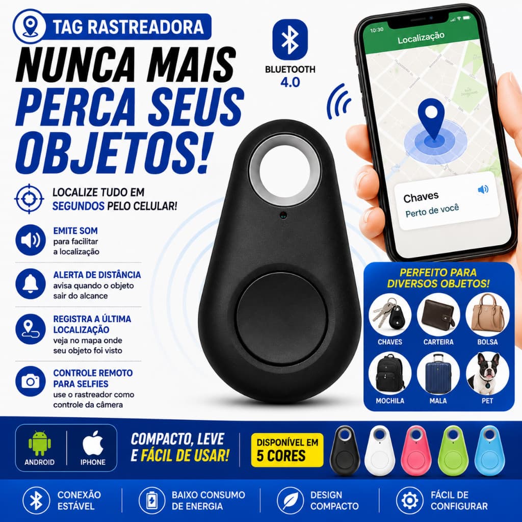 Tag Rastreador Bluetooth Localizador Anti Perda Chaves Carteira Bolsa Compatível Android iPhone