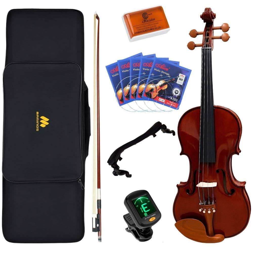 Violino MARINOS 4/4 Lamberti Maciço Regulado com Espaleira, Afinador, Cordas Reserva, Arco e Estojo Térmico Luxo