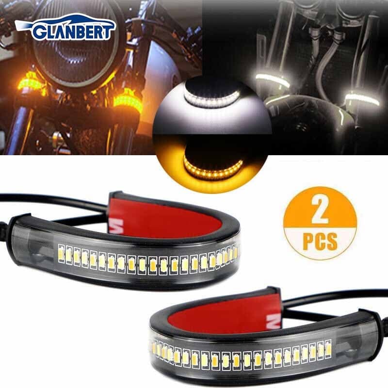 Luz LED para Motocicleta, Branco e Amarelo, Luz de Sinalização de Duas Cores, DRL para Pisca-Pisca