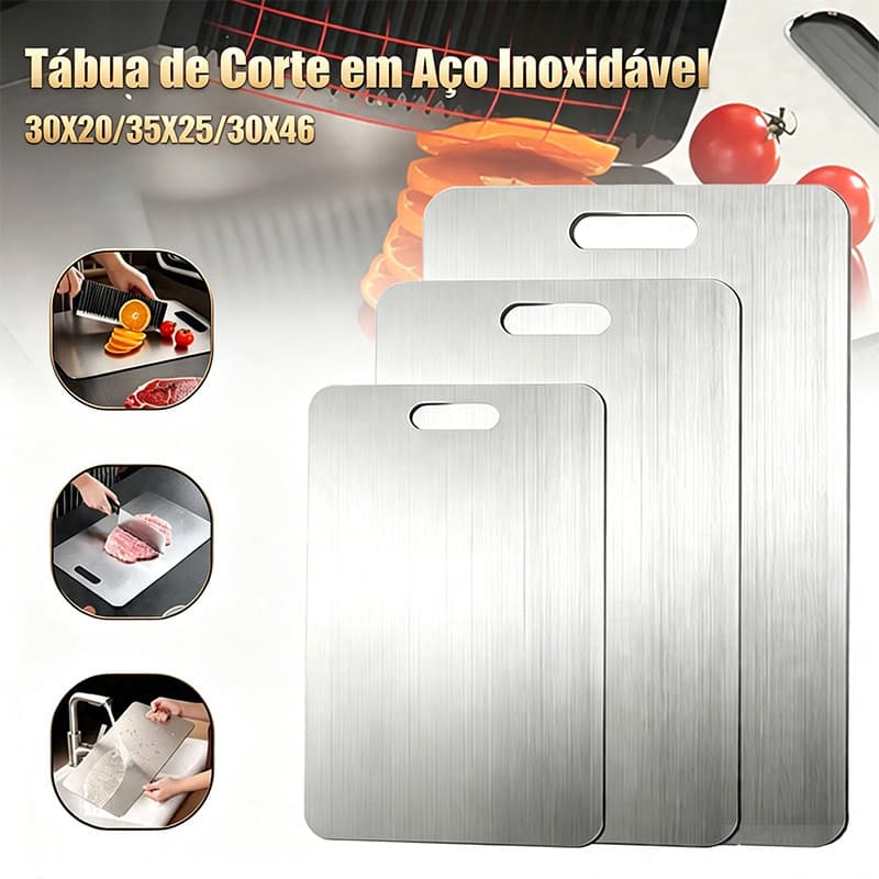 Tábua De Corte 304 Aço Inoxidável 30x46cm, Antibacteriana À Prova De Mofo, Dupla Face para Cozinha