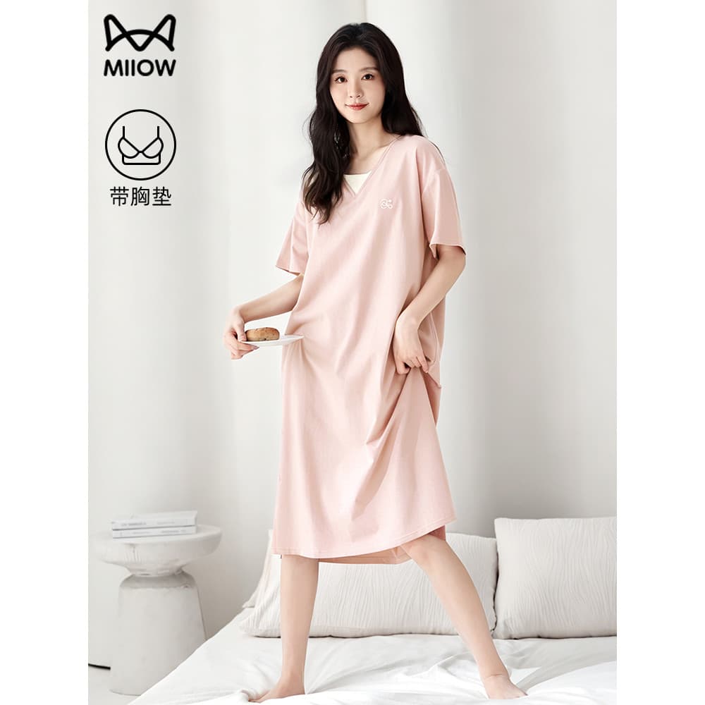 Gato camisola feminina verão com almofada no peito Modal algodão feminino verão de manga curta Xiuwan pijamas feminino 2