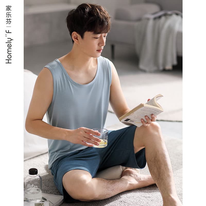 Kelef pijamas masculinos verão verão verão Modal colete sem mangas Loungewear masculino fino gelo seda terno masculino