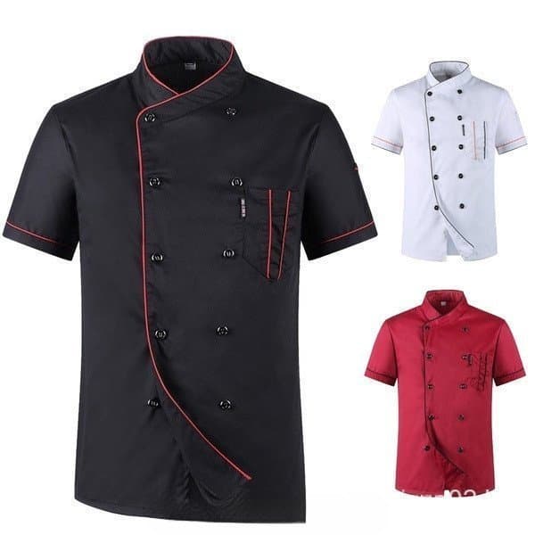 Camiseta de Chef de Manga Curta, Uniforme de Cozinha Profissional Respirável para o Verão, Jaqueta de Trabalho em Tecido