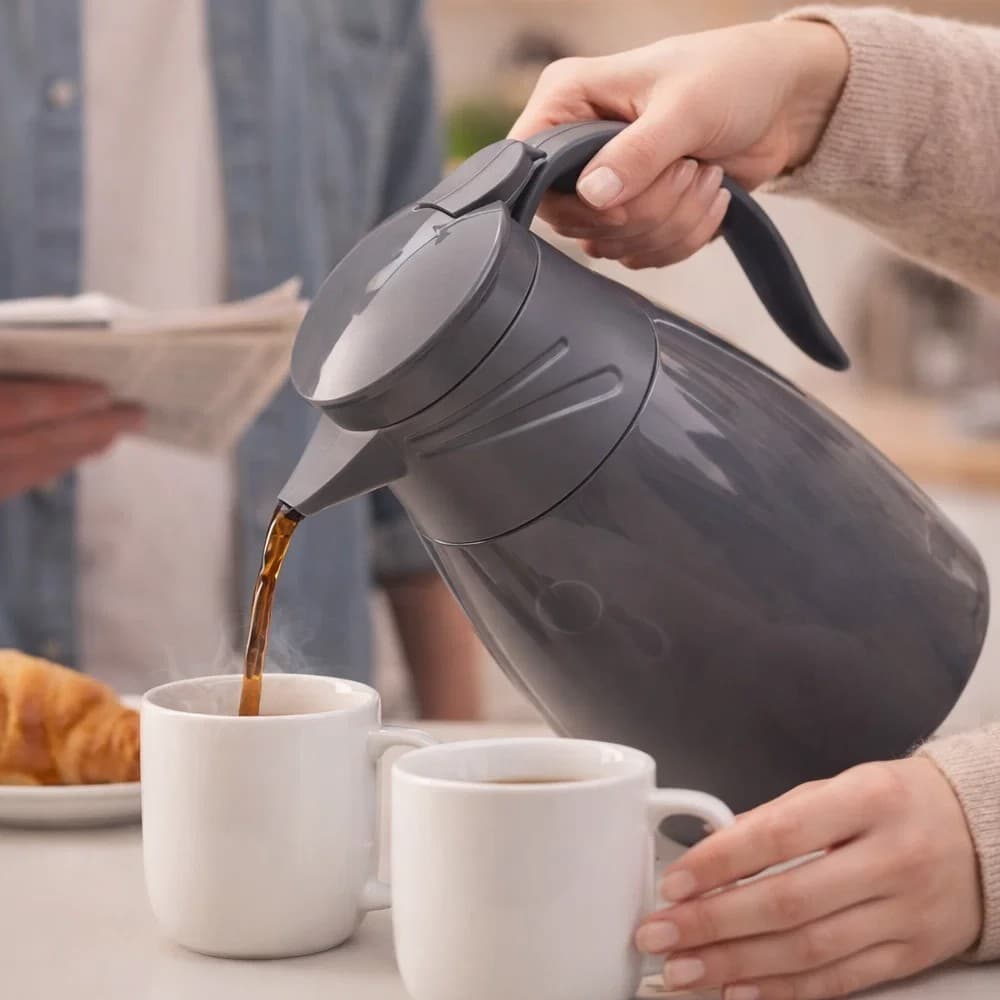 Garrafa Térmica 1 Litro Design Moderno Alça Madeira Conservação Bebidas Quentes Frias Portátil