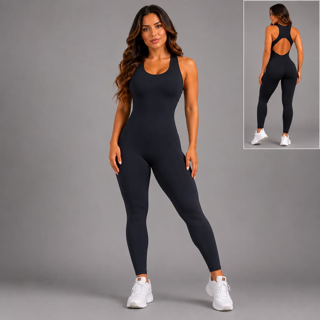 Macacão Fitness Feminino SOLORI Longo Costas Abertas Suplex para Academia