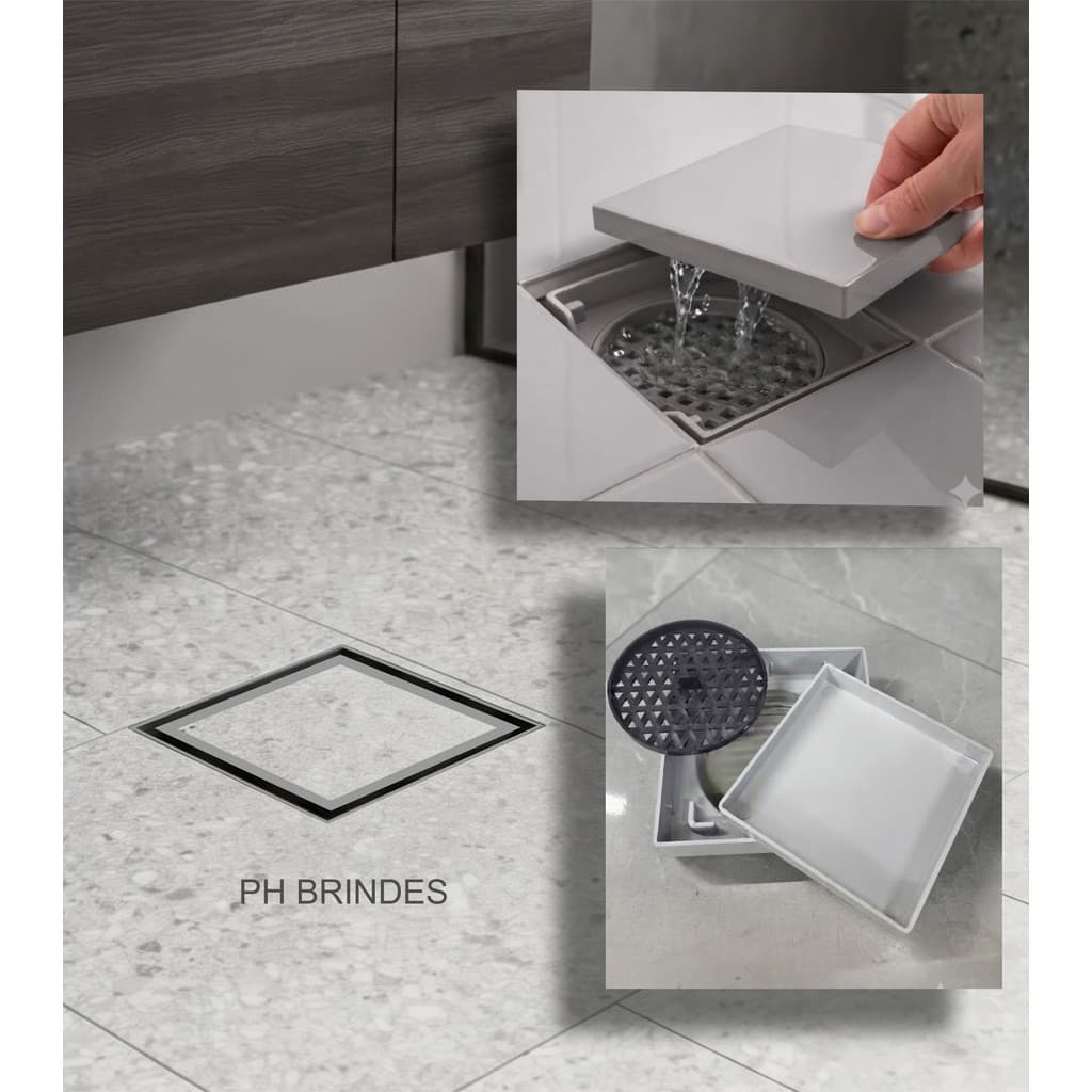 Ralo Oculto 11x11 e 15x15  Ralo Invisível Seca piso Porcelanato com grelha