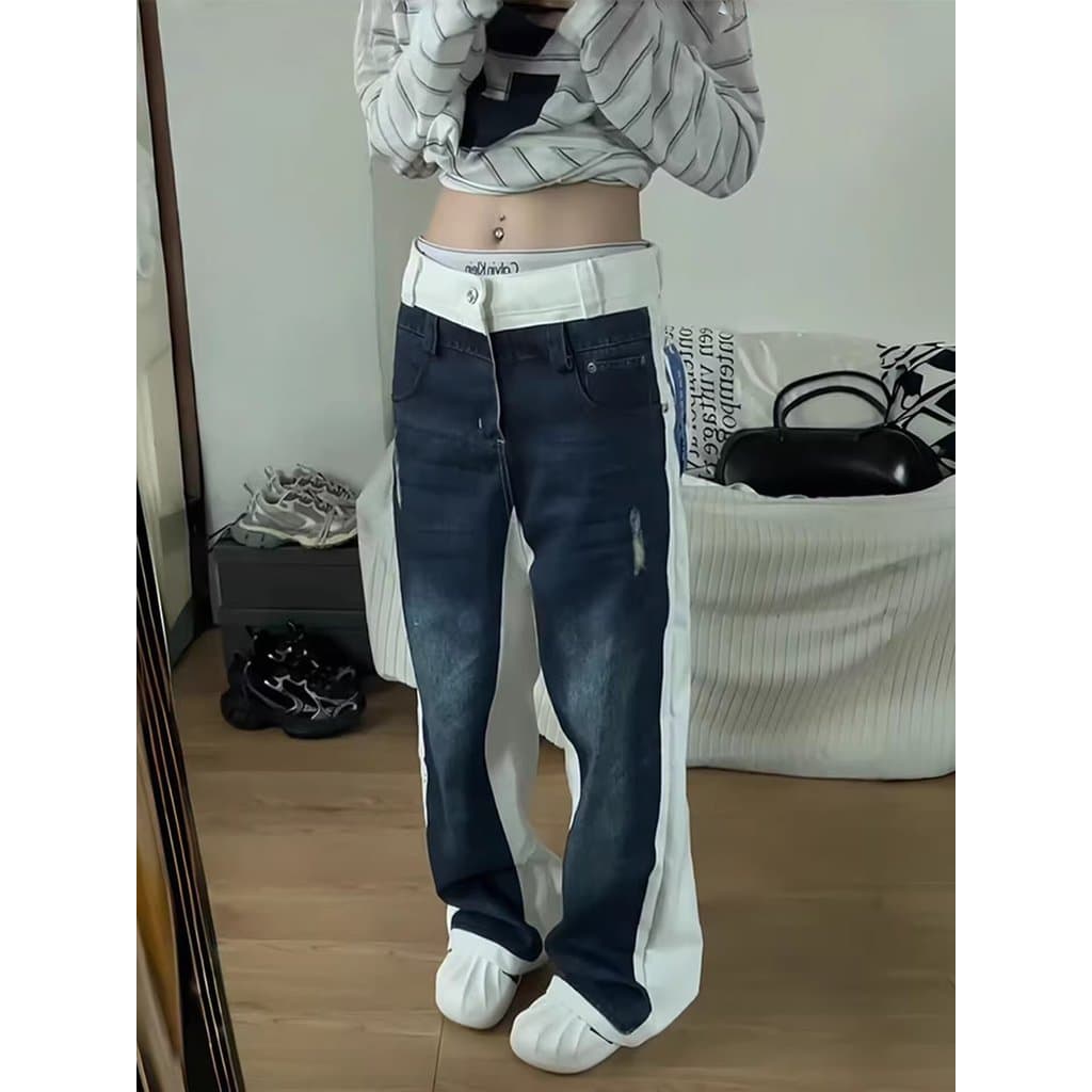 Preto cinza rasgado Jeans feminino primavera verão 2025 novo estilo cintura alta mais magro olhar magro-ajuste elástico