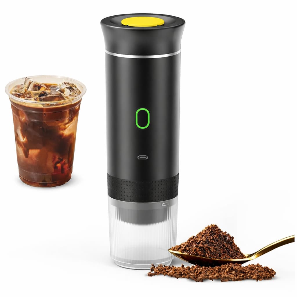 Máquina de Café Expresso Portátil Recarregável 3 em 1 – Funciona no Carro 12V – Cápsulas e Moído