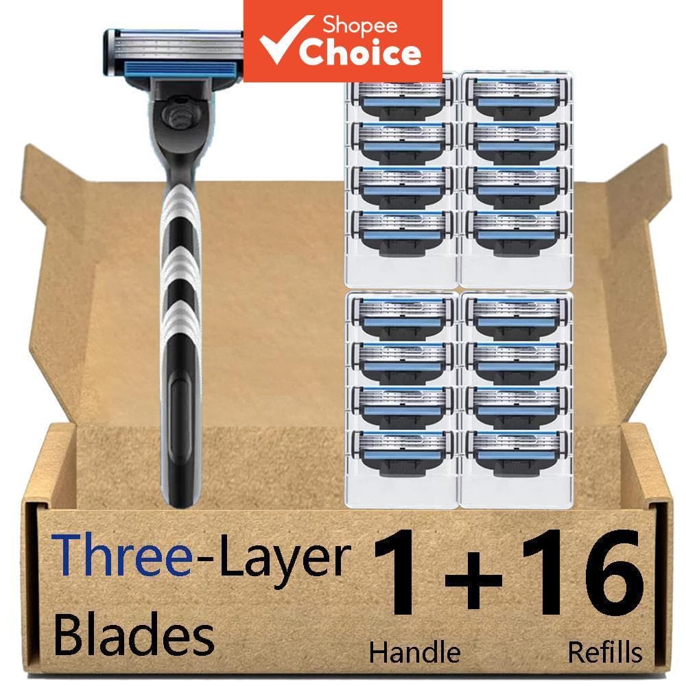 Kit De Barbeador Masculino Compatível Com Mach 3 – 16 Recargas E 1 Alça Antiderrapante , Lâminas De Aço Inoxidável Laváv