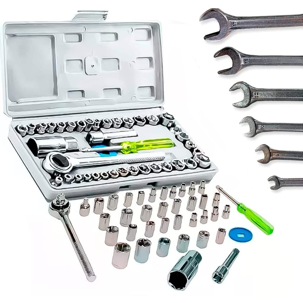 Conjunto de Ferramentas 40 Peças Chave Catraca Reversível e Soquetes com Maleta
